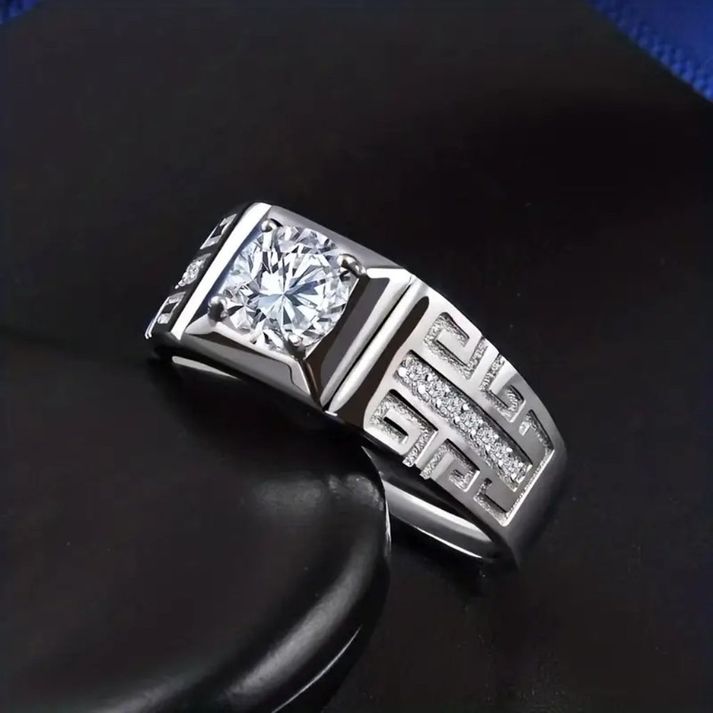Luxurious Inlaid Zircon Men's Ring, Adjustable Size For Men